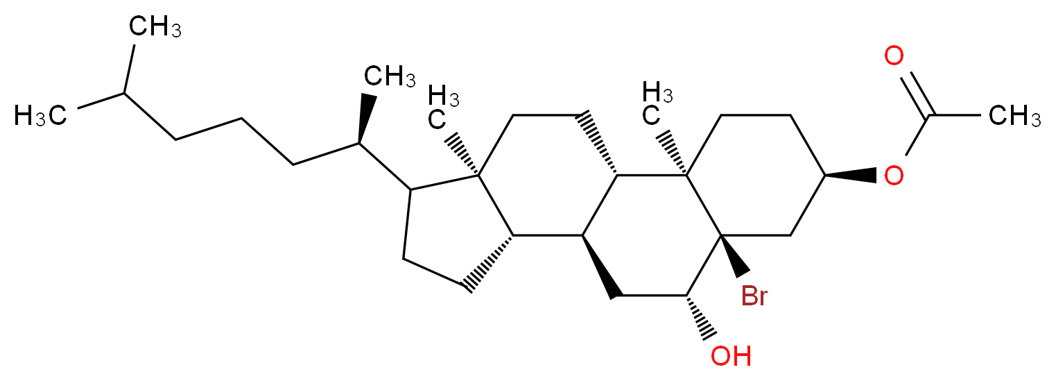 (1S,2R,5R,7R,8R,10S,11S,15R)-7-bromo-8-hydroxy-2,15-dimethyl-14-[(2R)-6-methylheptan-2-yl]tetracyclo[8.7.0.0<sup>2</sup>,<sup>7</sup>.0<sup>1</sup><sup>1</sup>,<sup>1</sup><sup>5</sup>]heptadecan-5-yl acetate_分子结构_CAS_1258-35-1