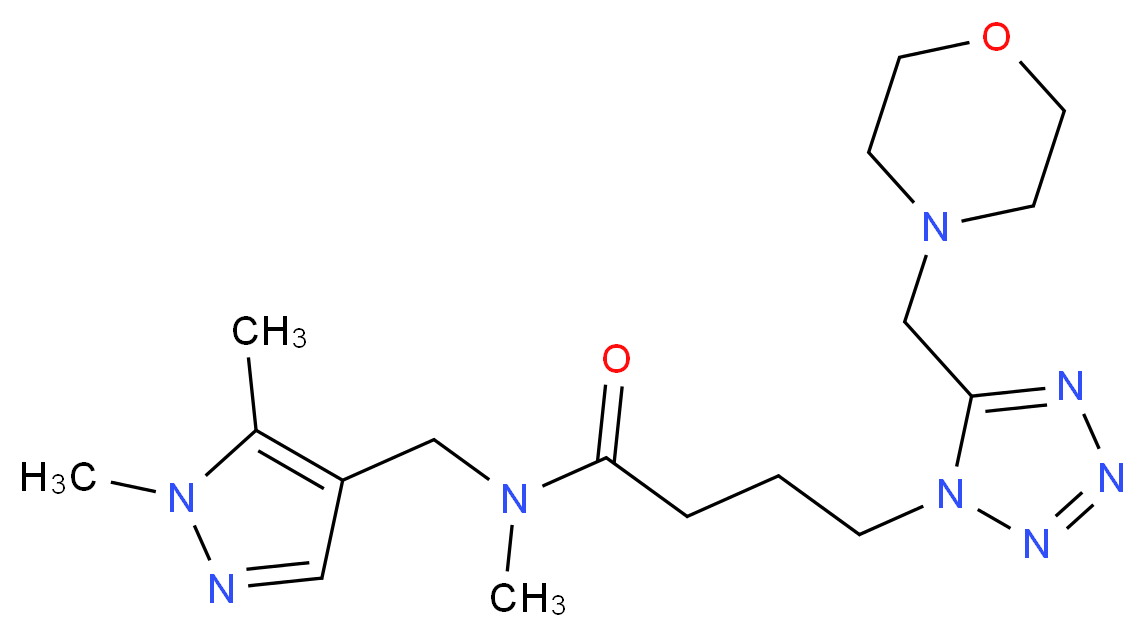 N-[(1,5-dimethyl-1H-pyrazol-4-yl)methyl]-N-methyl-4-[5-(morpholin-4-ylmethyl)-1H-tetrazol-1-yl]butanamide_分子结构_CAS_)
