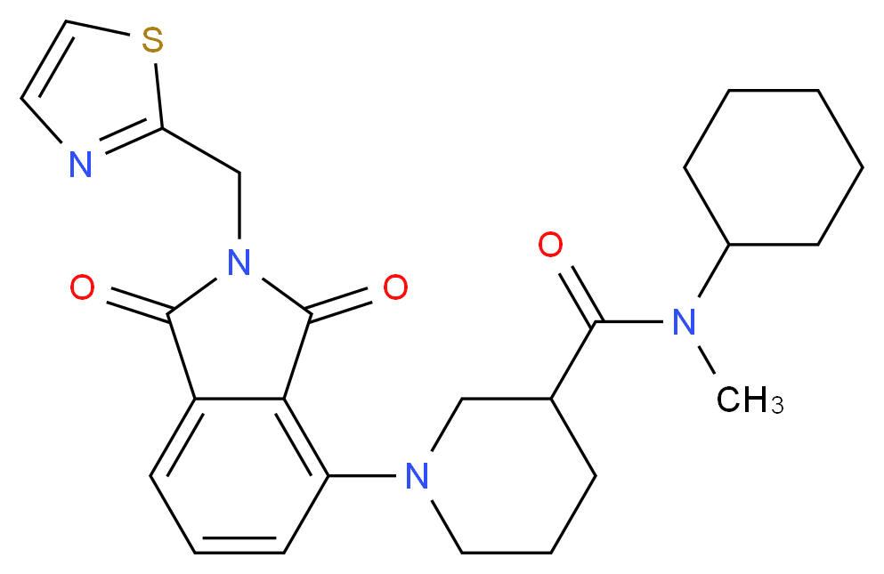 N-cyclohexyl-1-[1,3-dioxo-2-(1,3-thiazol-2-ylmethyl)-2,3-dihydro-1H-isoindol-4-yl]-N-methyl-3-piperidinecarboxamide_分子结构_CAS_)