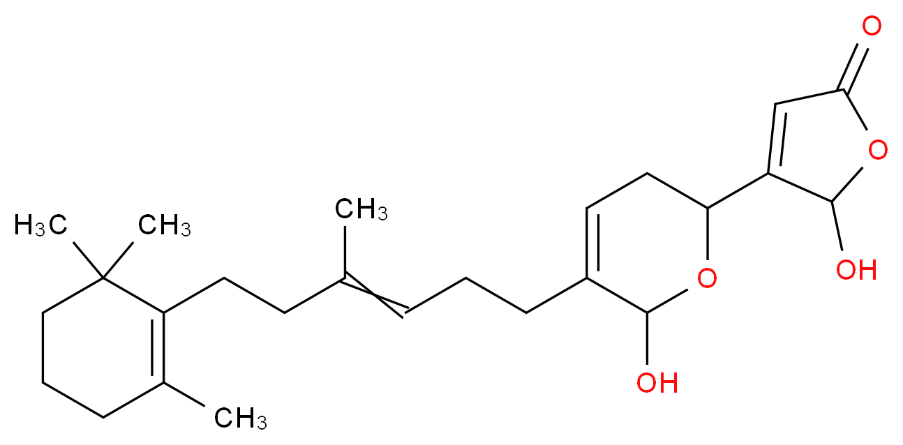 5-hydroxy-4-{6-hydroxy-5-[4-methyl-6-(2,6,6-trimethylcyclohex-1-en-1-yl)hex-3-en-1-yl]-3,6-dihydro-2H-pyran-2-yl}-2,5-dihydrofuran-2-one_分子结构_CAS_75088-80-1