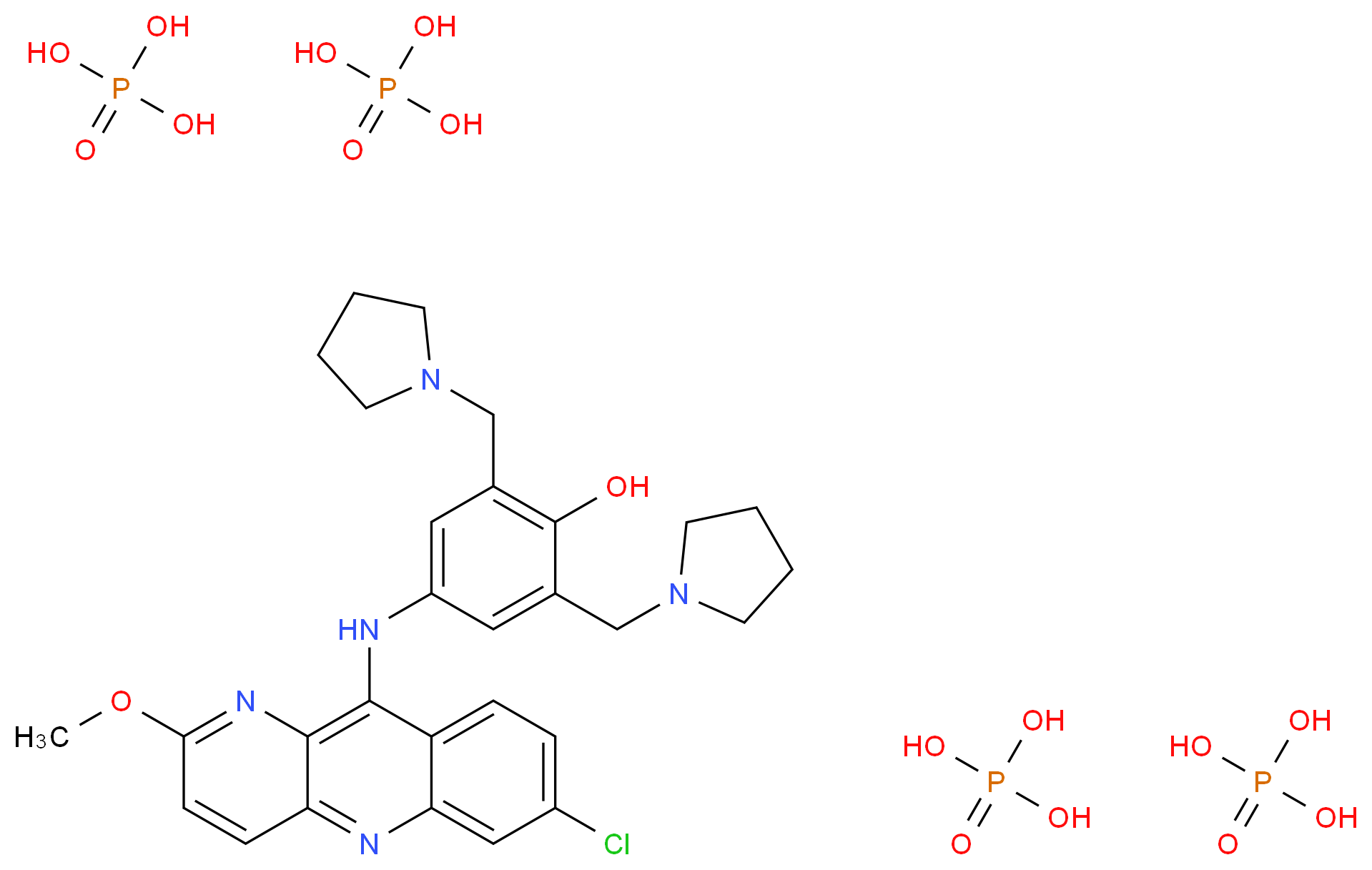 4-({7-chloro-2-methoxybenzo[b]1,5-naphthyridin-10-yl}amino)-2,6-bis(pyrrolidin-1-ylmethyl)phenol; tetrakis(phosphoric acid)_分子结构_CAS_76748-86-2