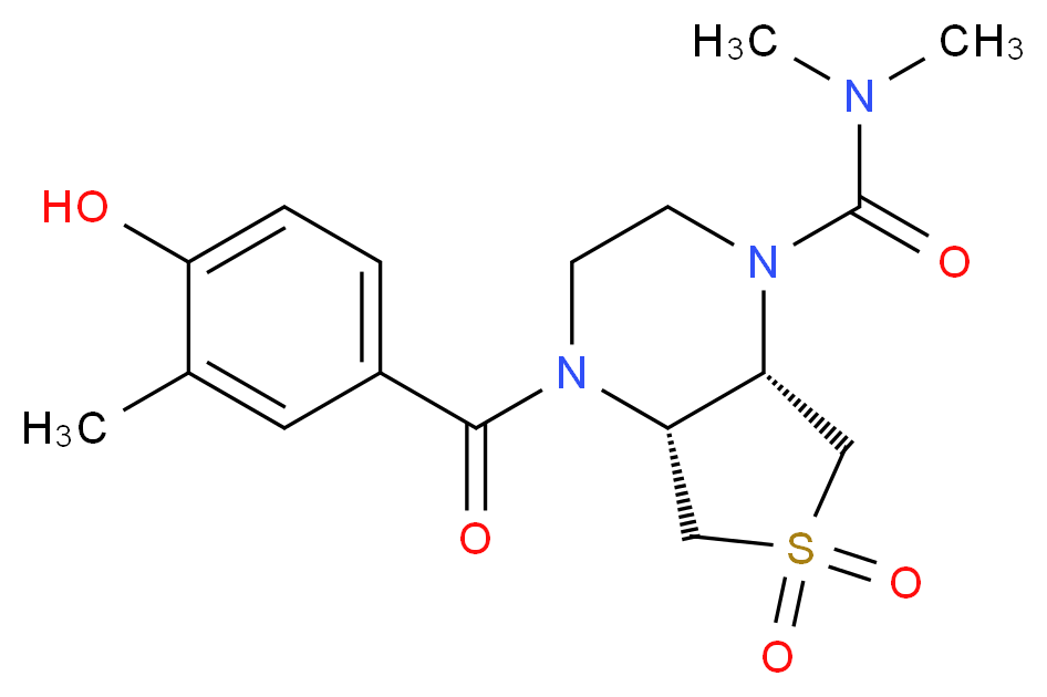 (4aR*,7aS*)-4-(4-hydroxy-3-methylbenzoyl)-N,N-dimethylhexahydrothieno[3,4-b]pyrazine-1(2H)-carboxamide 6,6-dioxide_分子结构_CAS_)