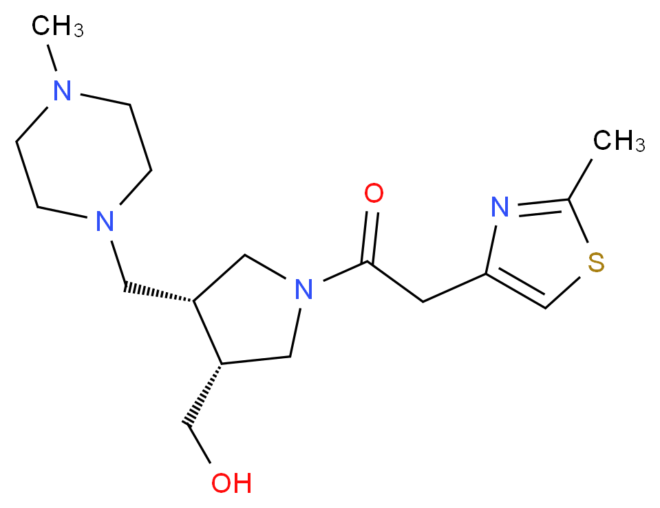 {(3R*,4R*)-4-[(4-methylpiperazin-1-yl)methyl]-1-[(2-methyl-1,3-thiazol-4-yl)acetyl]pyrrolidin-3-yl}methanol_分子结构_CAS_)
