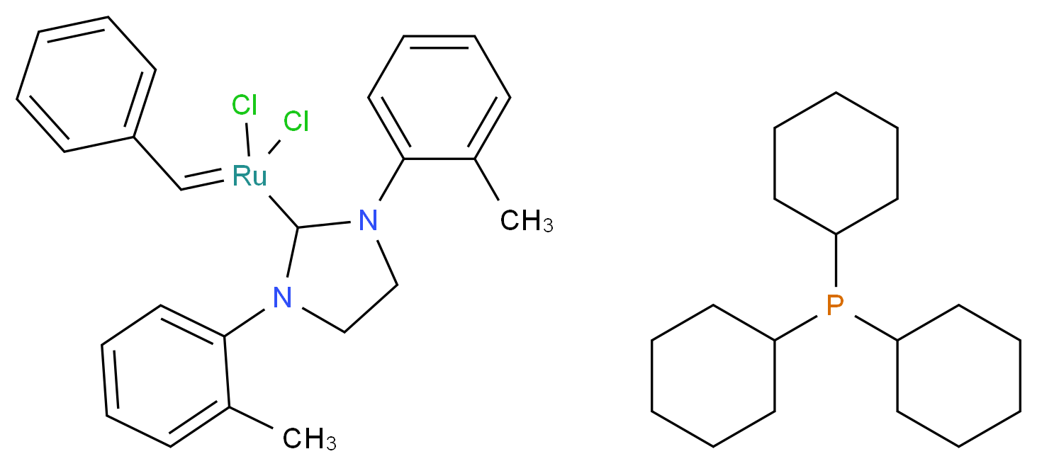 二氯[1,3-双(2-甲基苯基)-2-咪唑烷亚基](亚苄基)(三环己基膦)钌(II)_分子结构_CAS_927429-60-5)