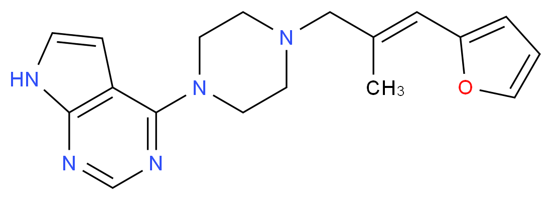 4-{4-[(2E)-3-(2-furyl)-2-methylprop-2-en-1-yl]piperazin-1-yl}-7H-pyrrolo[2,3-d]pyrimidine_分子结构_CAS_)