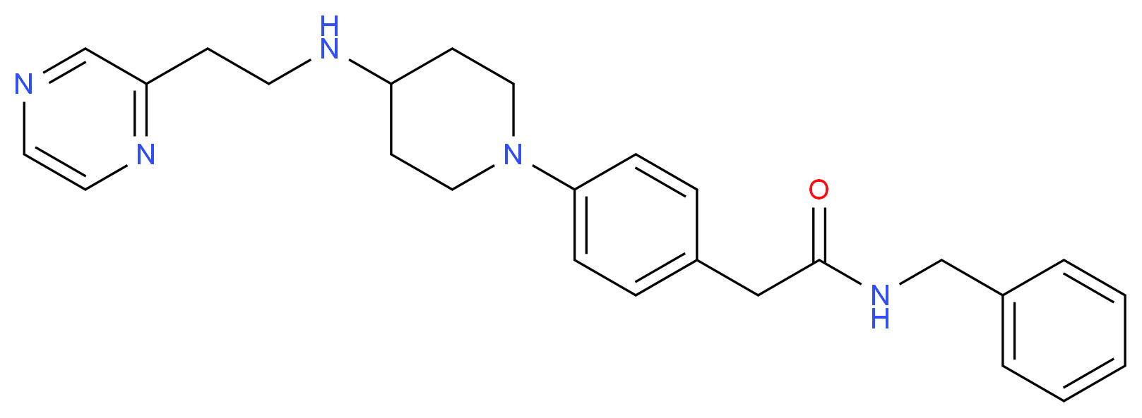 N-benzyl-2-[4-(4-{[2-(2-pyrazinyl)ethyl]amino}-1-piperidinyl)phenyl]acetamide_分子结构_CAS_)