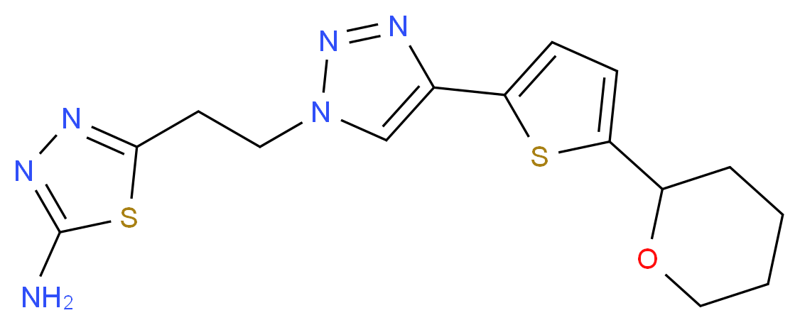 5-(2-{4-[5-(tetrahydro-2H-pyran-2-yl)-2-thienyl]-1H-1,2,3-triazol-1-yl}ethyl)-1,3,4-thiadiazol-2-amine_分子结构_CAS_)