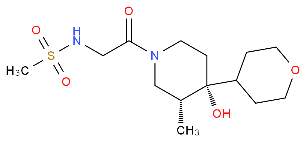 N-{2-[(3R*,4R*)-4-hydroxy-3-methyl-4-(tetrahydro-2H-pyran-4-yl)-1-piperidinyl]-2-oxoethyl}methanesulfonamide (non-preferred name)_分子结构_CAS_)