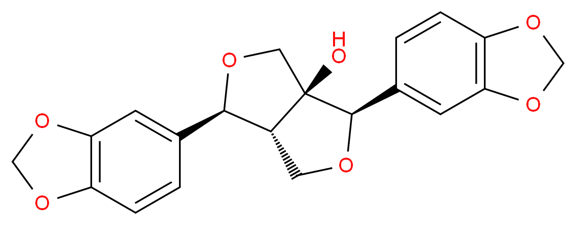 (1S,3aS,4R,6aR)-1,4-bis(2H-1,3-benzodioxol-5-yl)-hexahydrofuro[3,4-c]furan-3a-ol_分子结构_CAS_13040-46-5