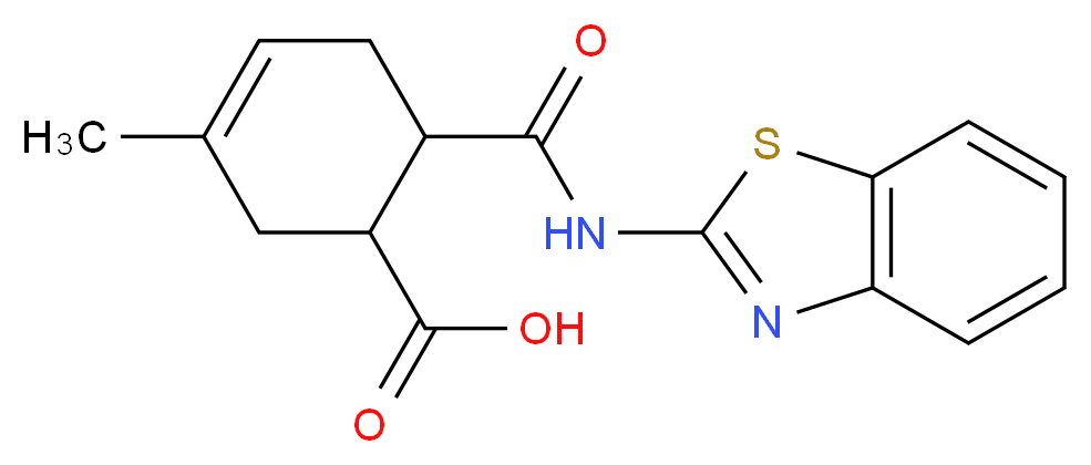 6-(Benzothiazol-2-ylcarbamoyl)-3-methyl-cyclohex-3-enecarboxylic acid_分子结构_CAS_332410-15-8)