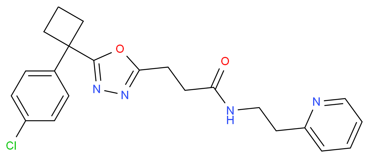 3-{5-[1-(4-chlorophenyl)cyclobutyl]-1,3,4-oxadiazol-2-yl}-N-[2-(2-pyridinyl)ethyl]propanamide_分子结构_CAS_)