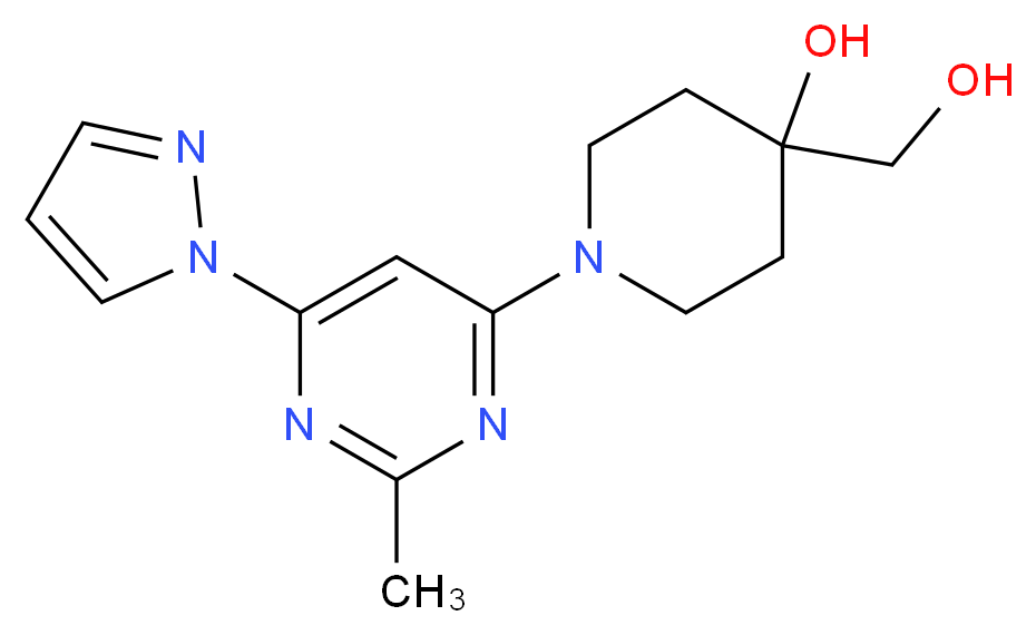 4-(hydroxymethyl)-1-[2-methyl-6-(1H-pyrazol-1-yl)pyrimidin-4-yl]piperidin-4-ol_分子结构_CAS_)
