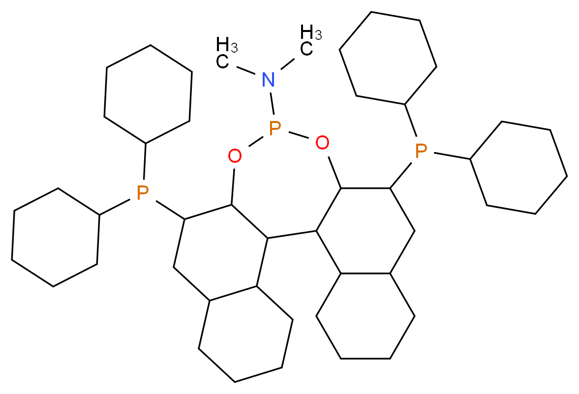 10,16-bis(dicyclohexylphosphanyl)-N,N-dimethyl-12,14-dioxa-13-phosphapentacyclo[13.8.0.0<sup>2</sup>,<sup>1</sup><sup>1</sup>.0<sup>3</sup>,<sup>8</sup>.0<sup>1</sup><sup>8</sup>,<sup>2</sup><sup>3</sup>]tricosan-13-amine_分子结构_CAS_913617-04-6