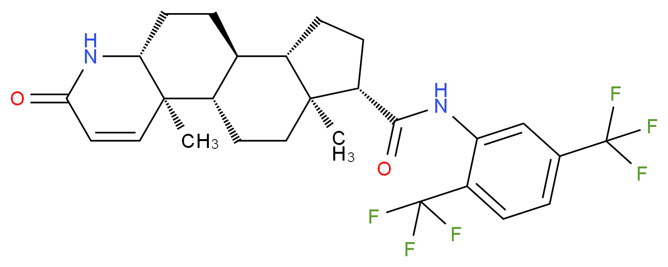 (1S,2R,7R,10S,11S,14S,15S)-N-[2,5-bis(trifluoromethyl)phenyl]-2,15-dimethyl-5-oxo-6-azatetracyclo[8.7.0.0<sup>2</sup>,<sup>7</sup>.0<sup>1</sup><sup>1</sup>,<sup>1</sup><sup>5</sup>]heptadec-3-ene-14-carboxamide_分子结构_CAS_164656-23-9