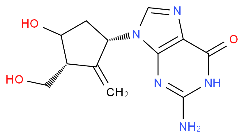 2-amino-9-[(1S,3R)-4-hydroxy-3-(hydroxymethyl)-2-methylidenecyclopentyl]-6,9-dihydro-1H-purin-6-one_分子结构_CAS_142217-69-4