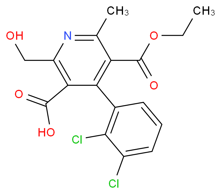 4-(2,3-dichlorophenyl)-5-(ethoxycarbonyl)-2-(hydroxymethyl)-6-methylpyridine-3-carboxylic acid_分子结构_CAS_96558-29-1