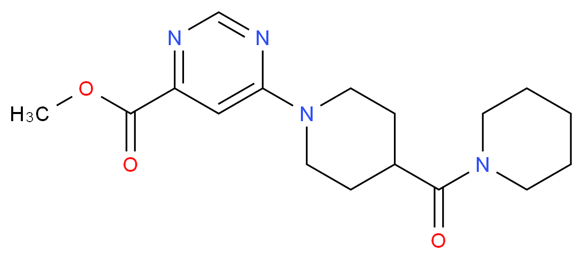 methyl 6-[4-(1-piperidinylcarbonyl)-1-piperidinyl]-4-pyrimidinecarboxylate_分子结构_CAS_)
