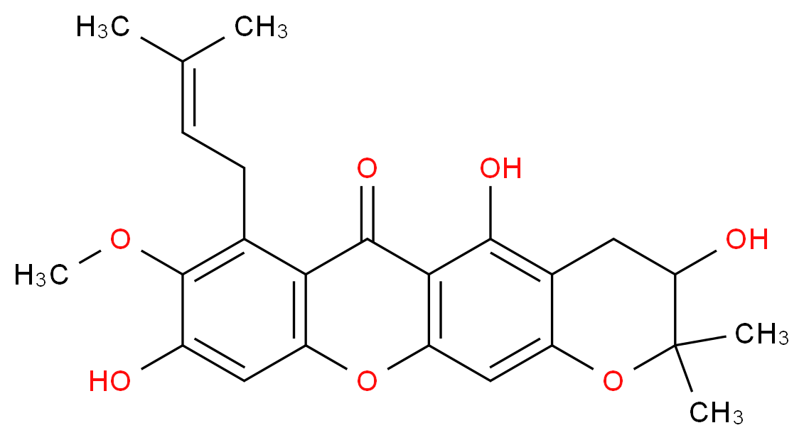 3,5,9-trihydroxy-8-methoxy-2,2-dimethyl-7-(3-methylbut-2-en-1-yl)-2,3,4,6-tetrahydro-1,11-dioxatetracen-6-one_分子结构_CAS_184587-72-2