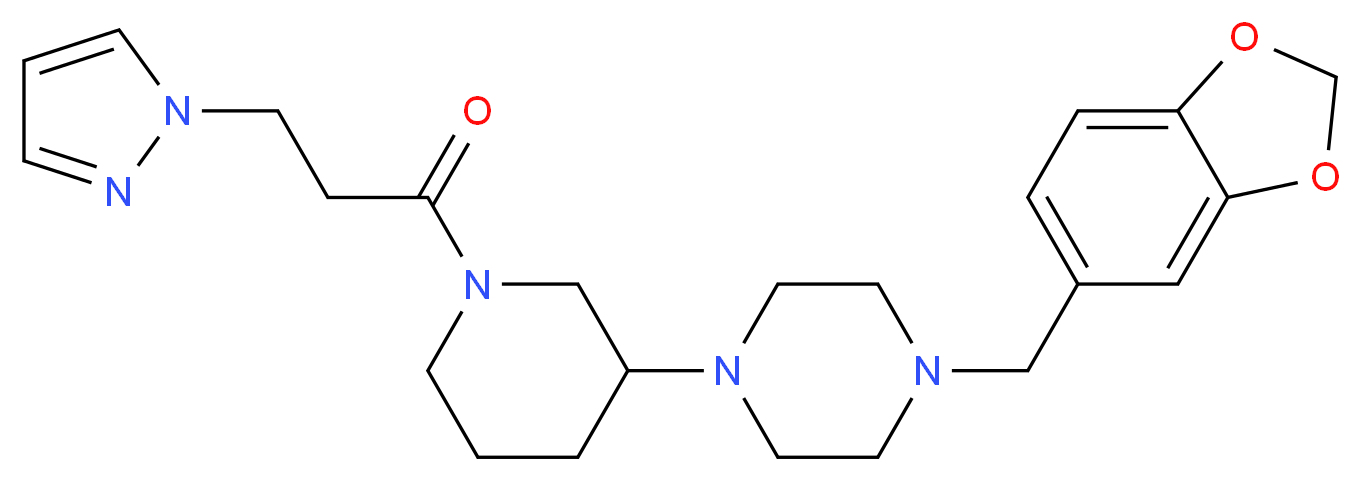 1-(1,3-benzodioxol-5-ylmethyl)-4-{1-[3-(1H-pyrazol-1-yl)propanoyl]-3-piperidinyl}piperazine_分子结构_CAS_)