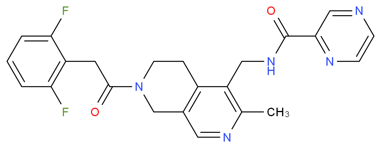 N-({7-[(2,6-difluorophenyl)acetyl]-3-methyl-5,6,7,8-tetrahydro-2,7-naphthyridin-4-yl}methyl)-2-pyrazinecarboxamide_分子结构_CAS_)