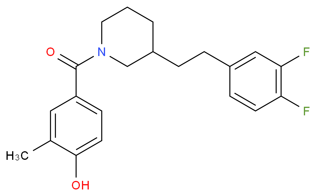 4-({3-[2-(3,4-difluorophenyl)ethyl]-1-piperidinyl}carbonyl)-2-methylphenol_分子结构_CAS_)