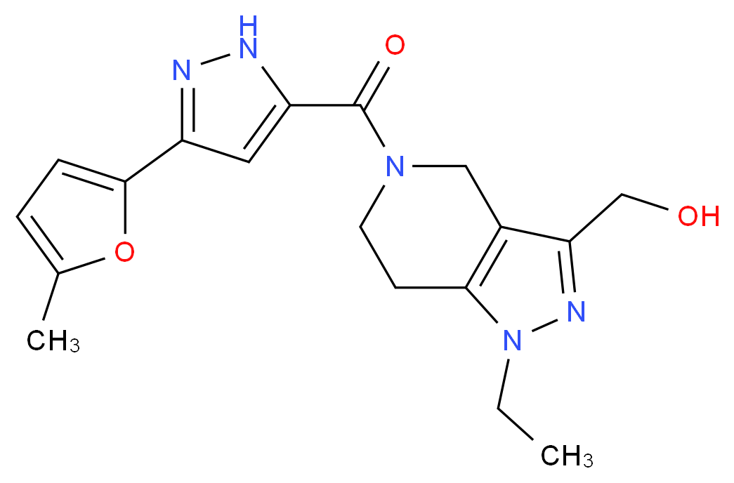 (1-ethyl-5-{[3-(5-methyl-2-furyl)-1H-pyrazol-5-yl]carbonyl}-4,5,6,7-tetrahydro-1H-pyrazolo[4,3-c]pyridin-3-yl)methanol_分子结构_CAS_)
