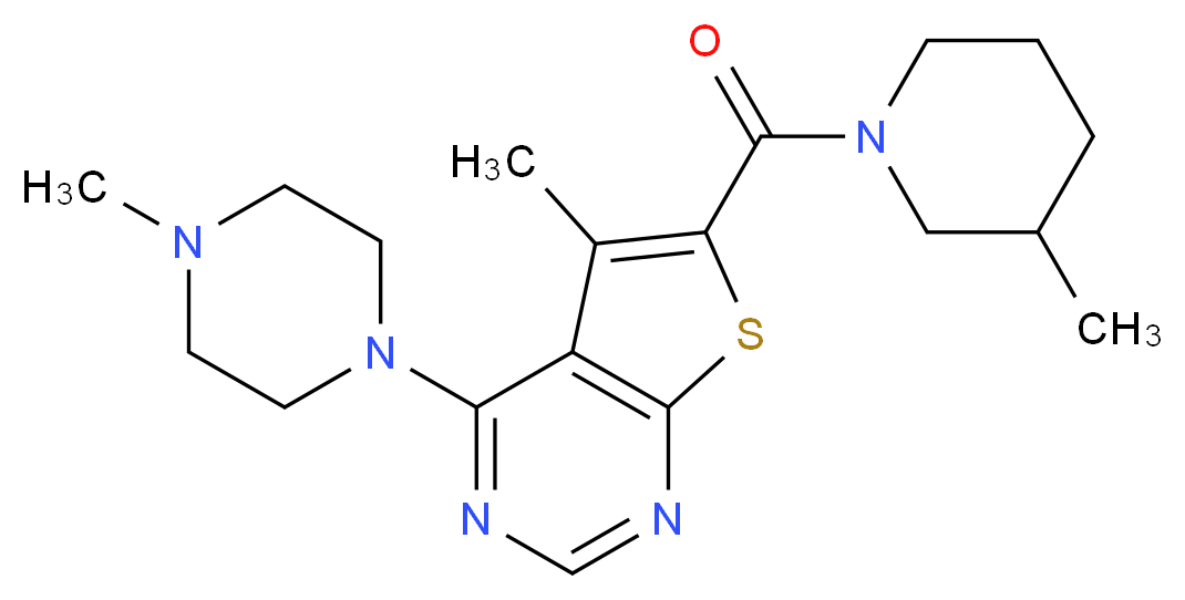5-methyl-4-(4-methyl-1-piperazinyl)-6-[(3-methyl-1-piperidinyl)carbonyl]thieno[2,3-d]pyrimidine_分子结构_CAS_)