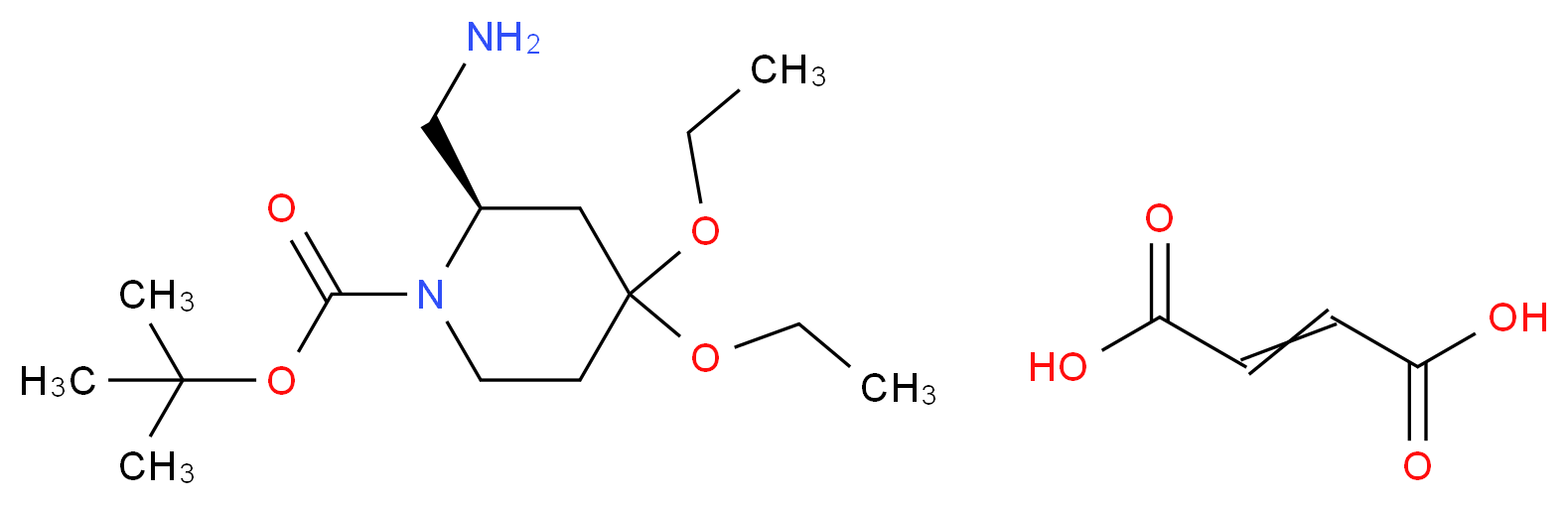 (2S)-2-(Aminomethyl)-4,4-diethoxypiperidine fumarate, N1-BOC protected 97%_分子结构_CAS_)