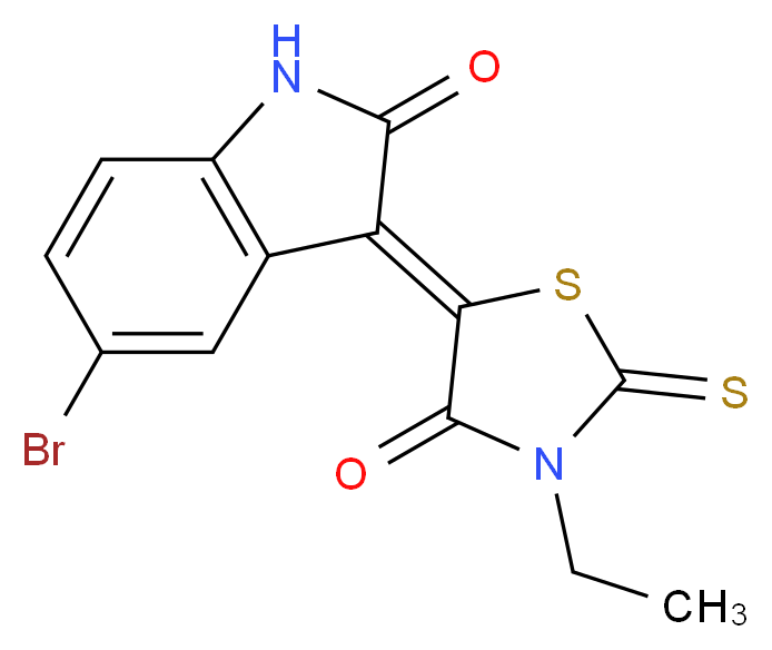 5-bromo-3-(3-ethyl-4-oxo-2-sulfanylidene-1,3-thiazolidin-5-ylidene)-2,3-dihydro-1H-indol-2-one_分子结构_CAS_354560-89-7