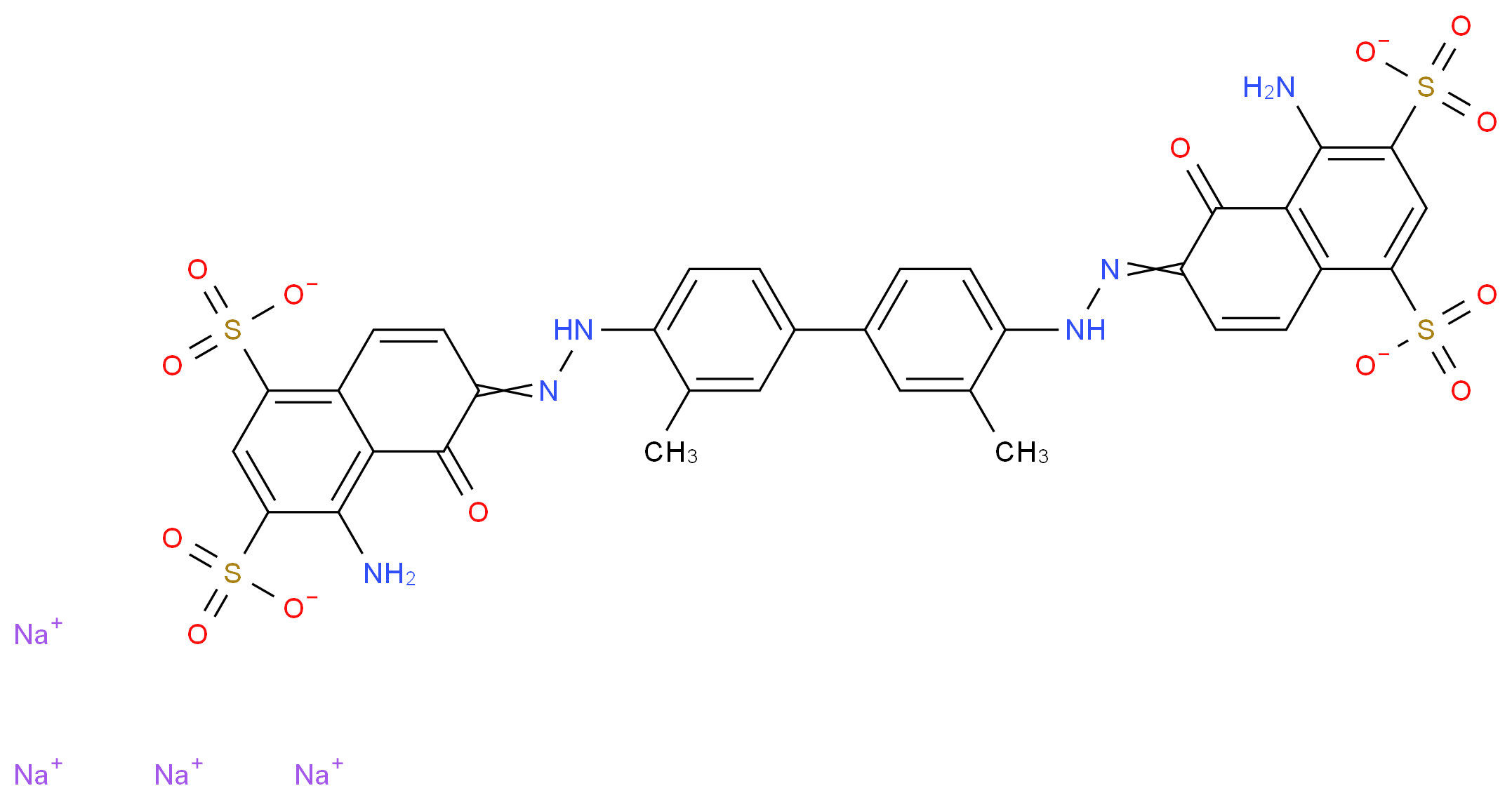 tetrasodium 4-amino-6-[2-(4-{4-[2-(8-amino-1-oxo-5,7-disulfonato-1,2-dihydronaphthalen-2-ylidene)hydrazin-1-yl]-3-methylphenyl}-2-methylphenyl)hydrazin-1-ylidene]-5-oxo-5,6-dihydronaphthalene-1,3-disulfonate_分子结构_CAS_314-13-6