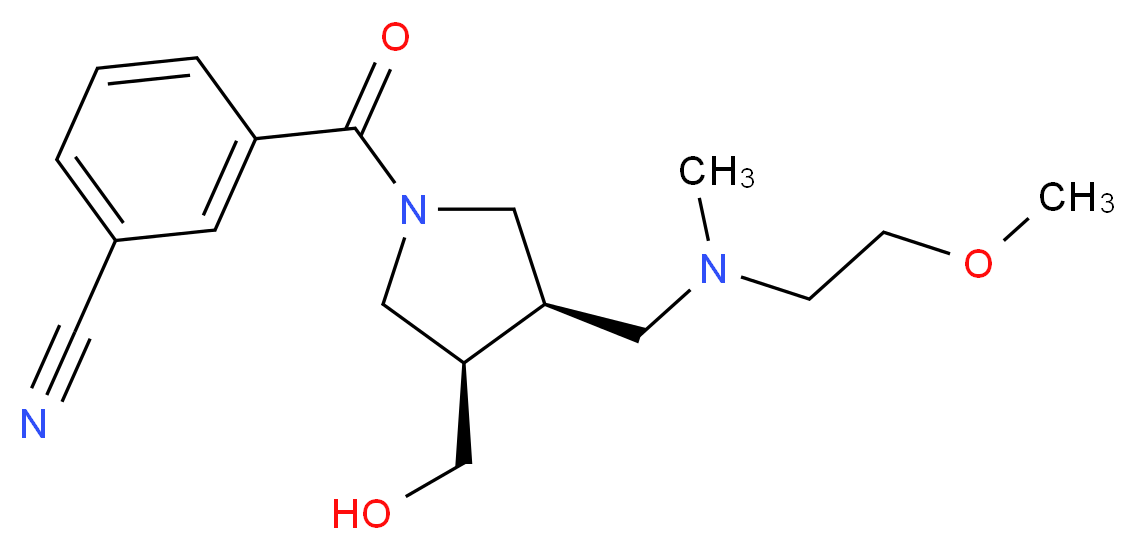 3-[((3R*,4R*)-3-(hydroxymethyl)-4-{[(2-methoxyethyl)(methyl)amino]methyl}-1-pyrrolidinyl)carbonyl]benzonitrile_分子结构_CAS_)