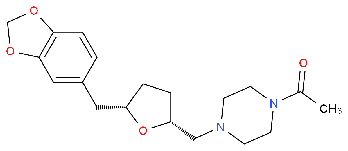1-acetyl-4-{[(2R*,5S*)-5-(1,3-benzodioxol-5-ylmethyl)tetrahydrofuran-2-yl]methyl}piperazine_分子结构_CAS_)