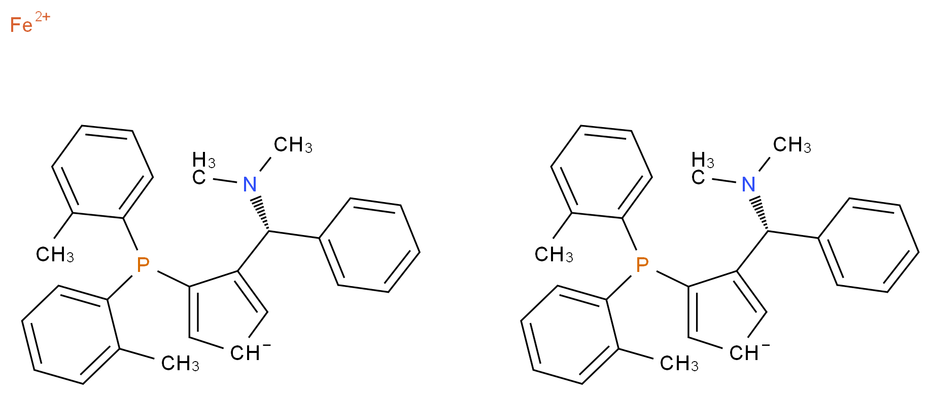 (SP,S′P)-1,1′-双[双(2-甲苯基)膦基]-2,2′-双[(R)-α-(二甲氨基)苯甲基]二茂铁_分子结构_CAS_831226-37-0)