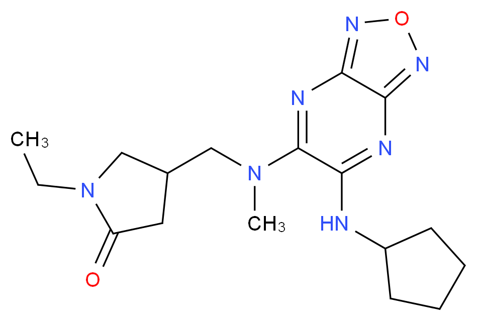 4-{[[6-(cyclopentylamino)[1,2,5]oxadiazolo[3,4-b]pyrazin-5-yl](methyl)amino]methyl}-1-ethyl-2-pyrrolidinone_分子结构_CAS_)