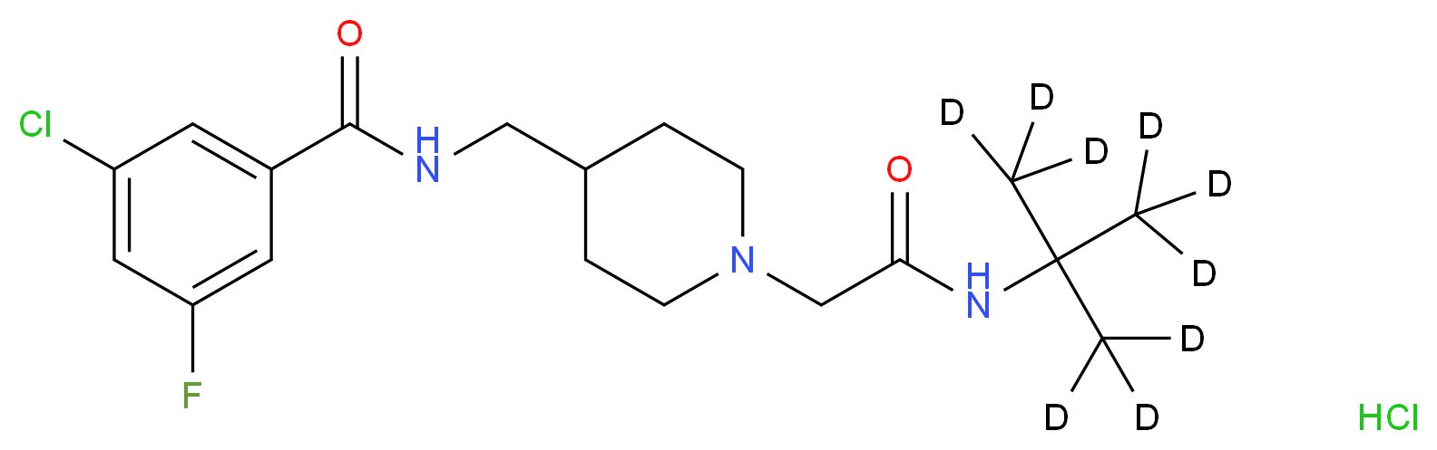 N-((1-(2-(tert-Butylamino)-2-oxoethyl)piperidin-4-yl)methyl)-3-chloro-5-fluorobenzamide-d9 Hydrochloride Salt_分子结构_CAS_1346604-21-4)