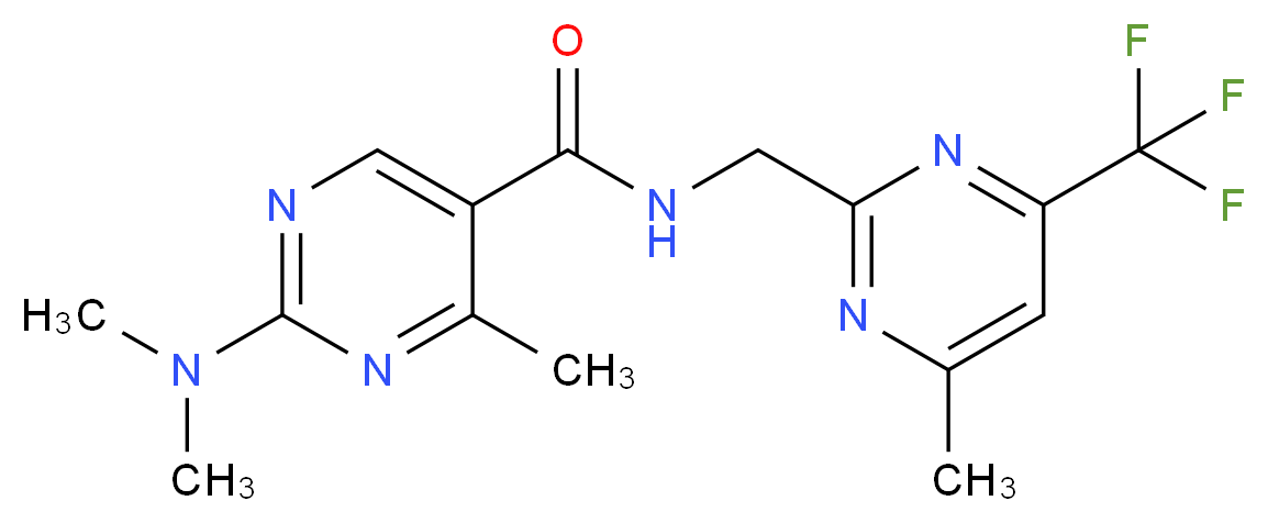 2-(dimethylamino)-4-methyl-N-{[4-methyl-6-(trifluoromethyl)-2-pyrimidinyl]methyl}-5-pyrimidinecarboxamide_分子结构_CAS_)