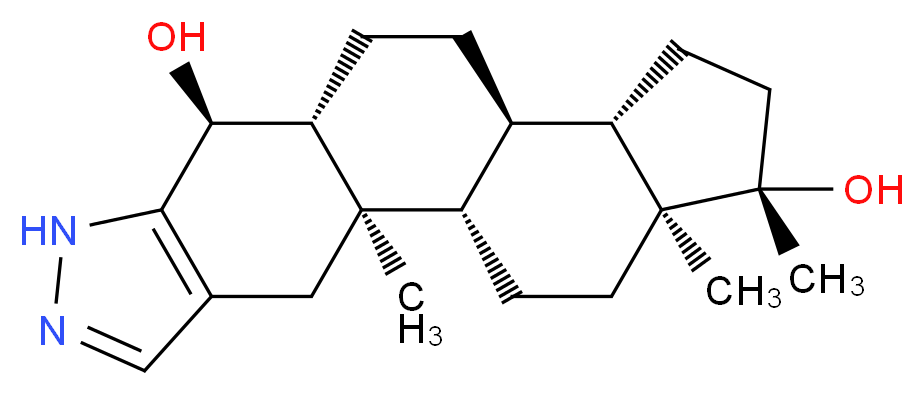 (1S,2R,9S,10R,13R,14S,17S,18S)-2,17,18-trimethyl-6,7-diazapentacyclo[11.7.0.0<sup>2</sup>,<sup>1</sup><sup>0</sup>.0<sup>4</sup>,<sup>8</sup>.0<sup>1</sup><sup>4</sup>,<sup>1</sup><sup>8</sup>]icosa-4(8),5-diene-9,17-diol_分子结构_CAS_100356-20-5