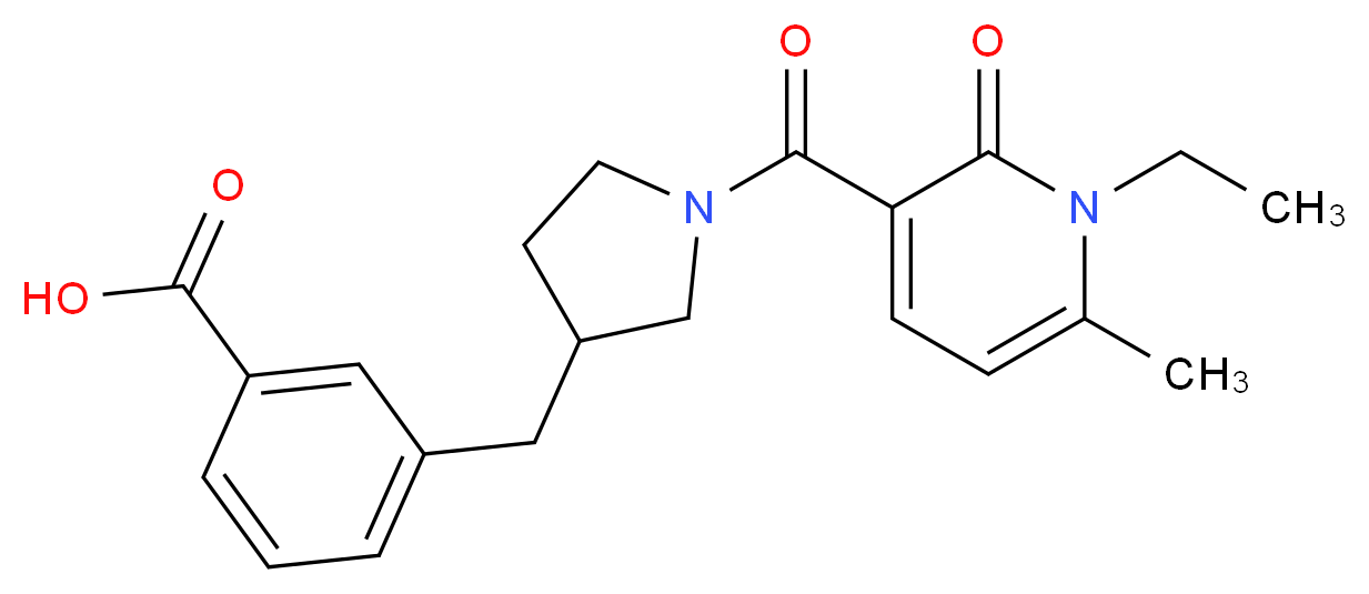 3-({1-[(1-ethyl-6-methyl-2-oxo-1,2-dihydro-3-pyridinyl)carbonyl]-3-pyrrolidinyl}methyl)benzoic acid_分子结构_CAS_)