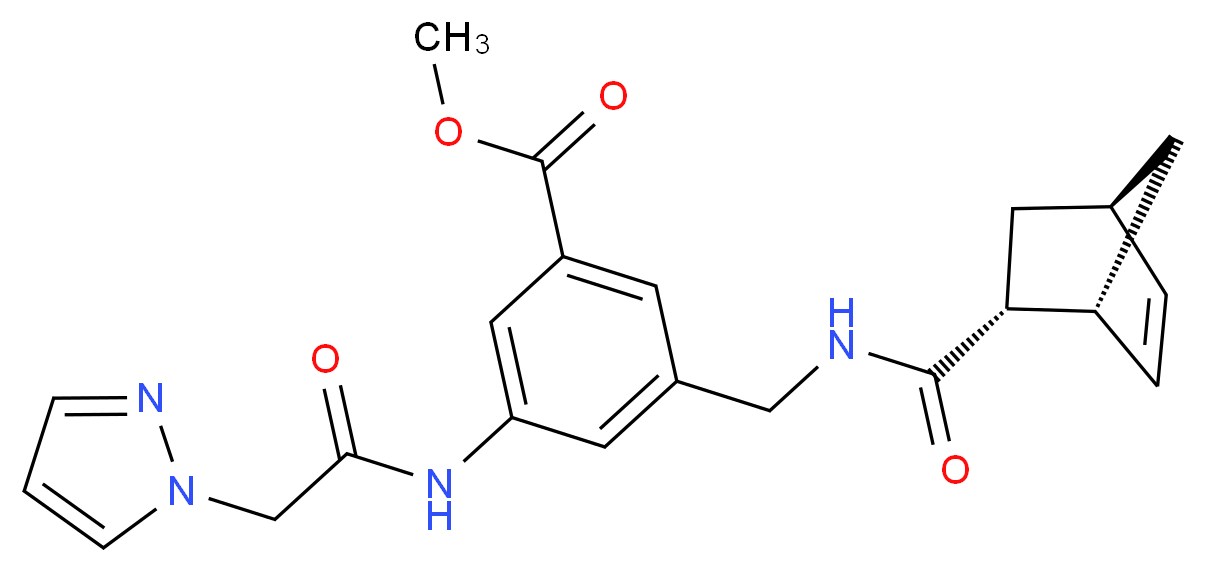 methyl 3-({[(1R*,2R*,4R*)-bicyclo[2.2.1]hept-5-en-2-ylcarbonyl]amino}methyl)-5-[(1H-pyrazol-1-ylacetyl)amino]benzoate_分子结构_CAS_)