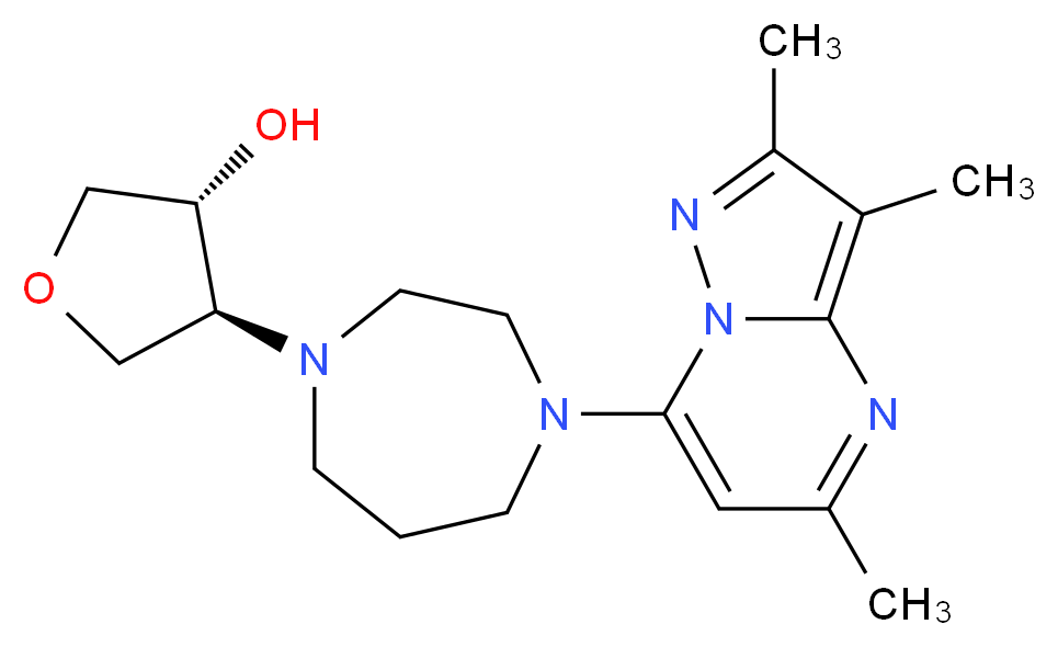 (3R*,4S*)-4-[4-(2,3,5-trimethylpyrazolo[1,5-a]pyrimidin-7-yl)-1,4-diazepan-1-yl]tetrahydro-3-furanol_分子结构_CAS_)