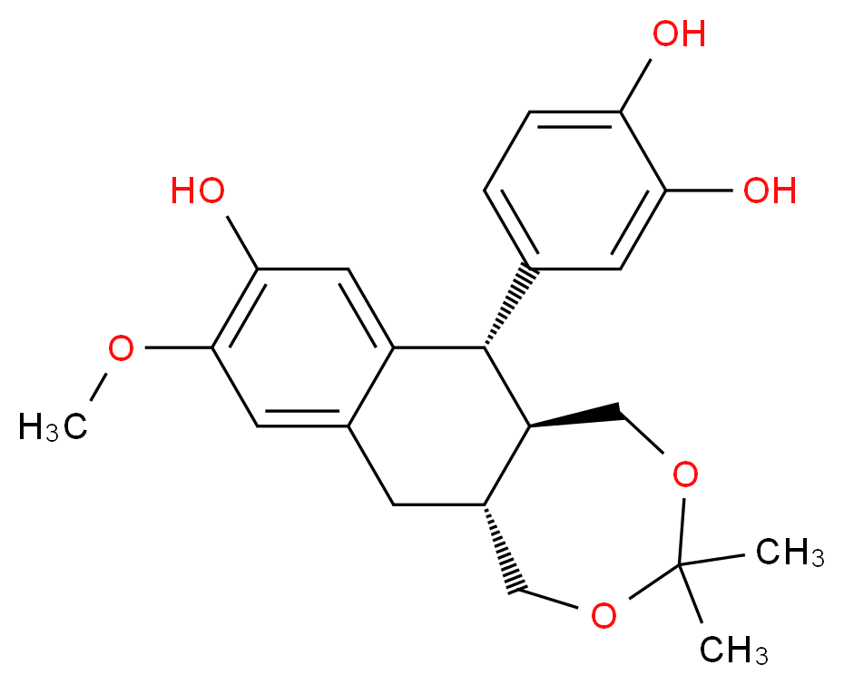 4-[(5aR,6S,11aR)-8-hydroxy-9-methoxy-3,3-dimethyl-1H,3H,5H,5aH,6H,11H,11aH-naphtho[2,3-e][1,3]dioxepin-6-yl]benzene-1,2-diol_分子结构_CAS_252333-72-5