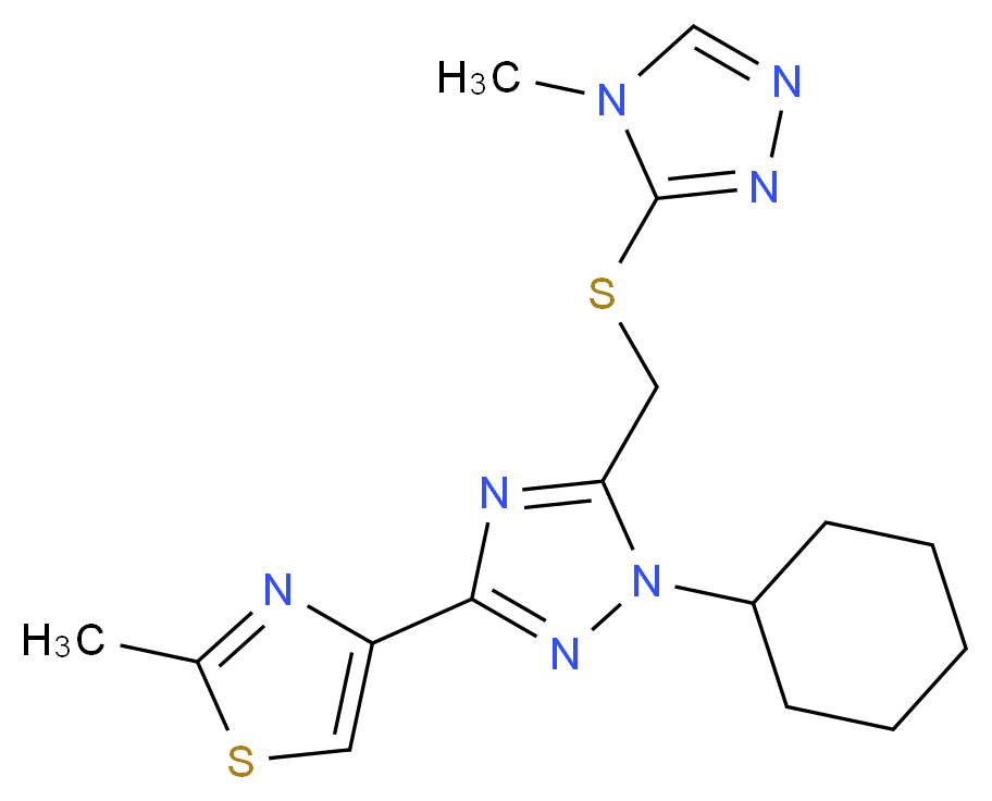 1-cyclohexyl-3-(2-methyl-1,3-thiazol-4-yl)-5-{[(4-methyl-4H-1,2,4-triazol-3-yl)thio]methyl}-1H-1,2,4-triazole_分子结构_CAS_)
