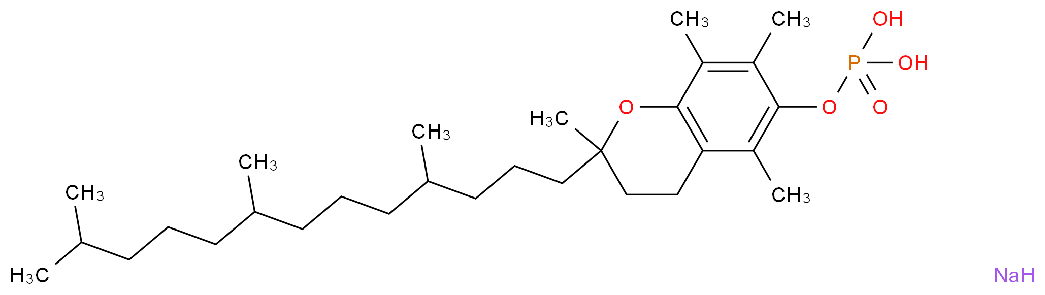 {[2,5,7,8-tetramethyl-2-(4,8,12-trimethyltridecyl)-3,4-dihydro-2H-1-benzopyran-6-yl]oxy}phosphonic acid sodium_分子结构_CAS_60934-46-5