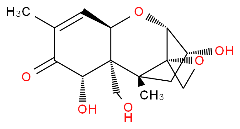 (1'R,2S,2'R,3'S,7'R,9'R,10'R)-3',10'-dihydroxy-2'-(hydroxymethyl)-1',5'-dimethyl-8'-oxaspiro[oxirane-2,12'-tricyclo[7.2.1.0<sup>2</sup>,<sup>7</sup>]dodecan]-5'-en-4'-one_分子结构_CAS_51481-10-8