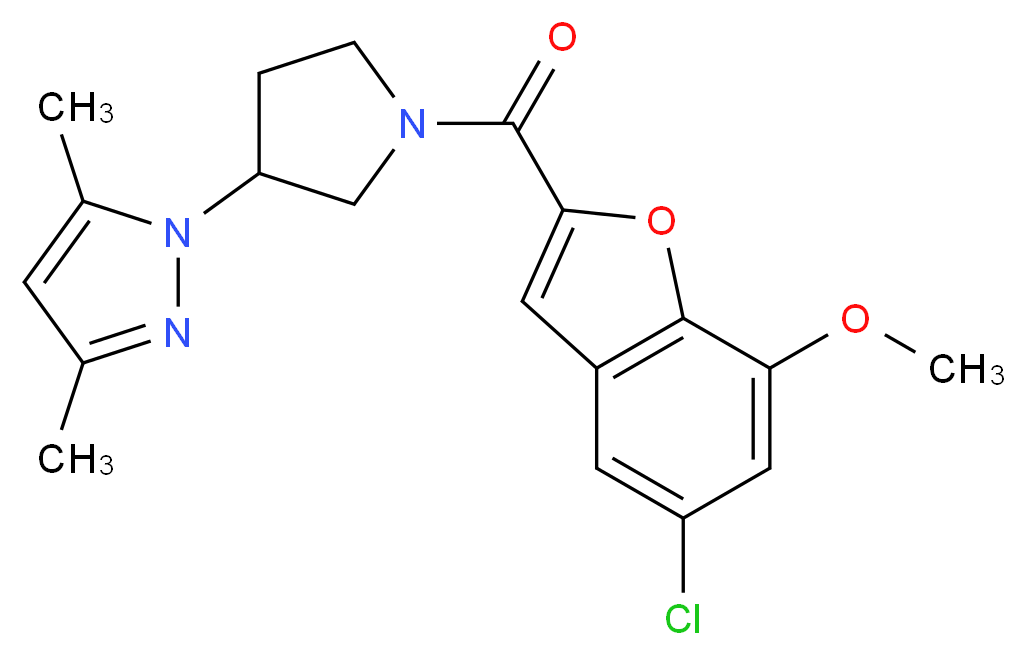 1-{1-[(5-chloro-7-methoxy-1-benzofuran-2-yl)carbonyl]-3-pyrrolidinyl}-3,5-dimethyl-1H-pyrazole_分子结构_CAS_)