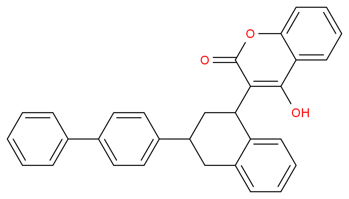 4-hydroxy-3-[3-(4-phenylphenyl)-1,2,3,4-tetrahydronaphthalen-1-yl]-2H-chromen-2-one_分子结构_CAS_56073-07-5