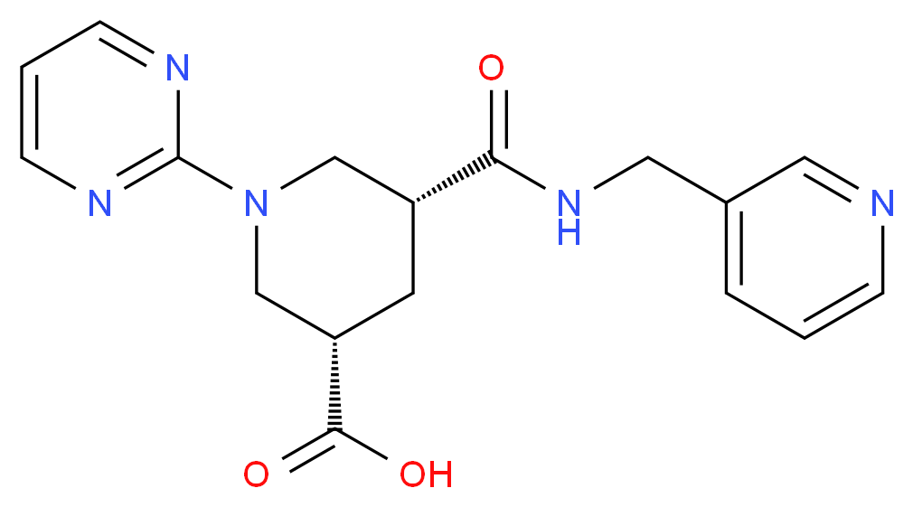 (3S*,5R*)-5-{[(3-pyridinylmethyl)amino]carbonyl}-1-(2-pyrimidinyl)-3-piperidinecarboxylic acid_分子结构_CAS_)