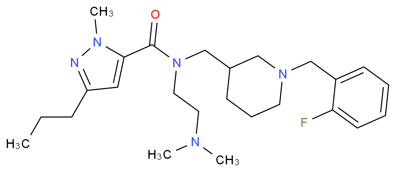 N-[2-(dimethylamino)ethyl]-N-{[1-(2-fluorobenzyl)-3-piperidinyl]methyl}-1-methyl-3-propyl-1H-pyrazole-5-carboxamide_分子结构_CAS_)