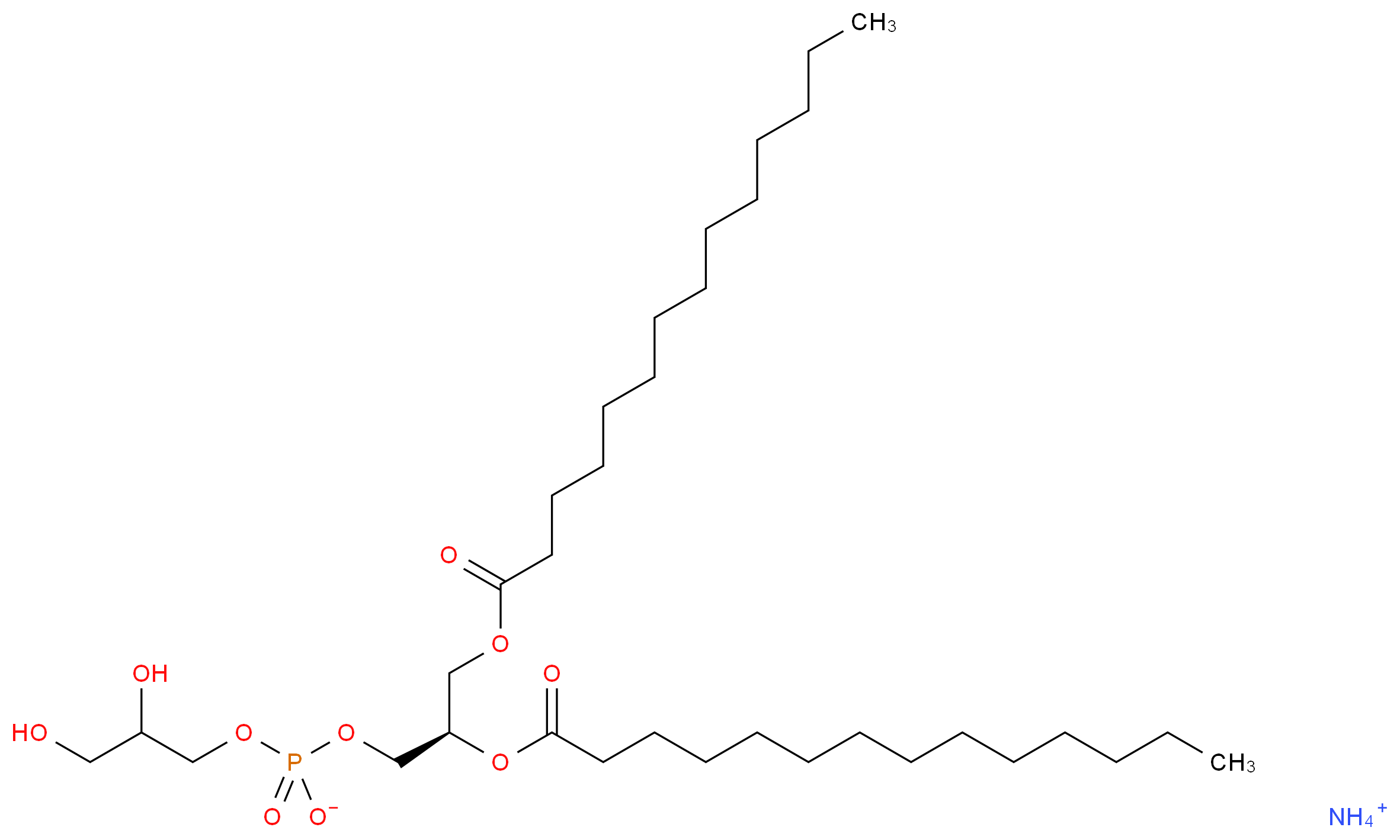 ammonium (2R)-1-[(2,3-dihydroxypropyl phosphonato)oxy]-3-(tetradecanoyloxy)propan-2-yl tetradecanoate_分子结构_CAS_953758-30-0