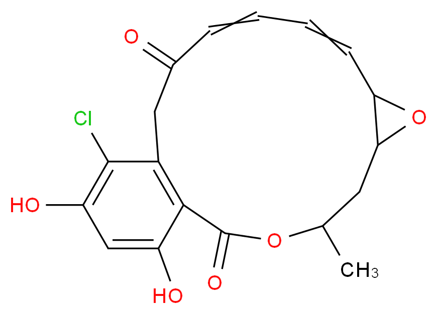 16-chloro-17,19-dihydroxy-4-methyl-3,7-dioxatricyclo[13.4.0.0^{6,8}]nonadeca-1(15),9,11,16,18-pentaene-2,13-dione_分子结构_CAS_12772-57-5